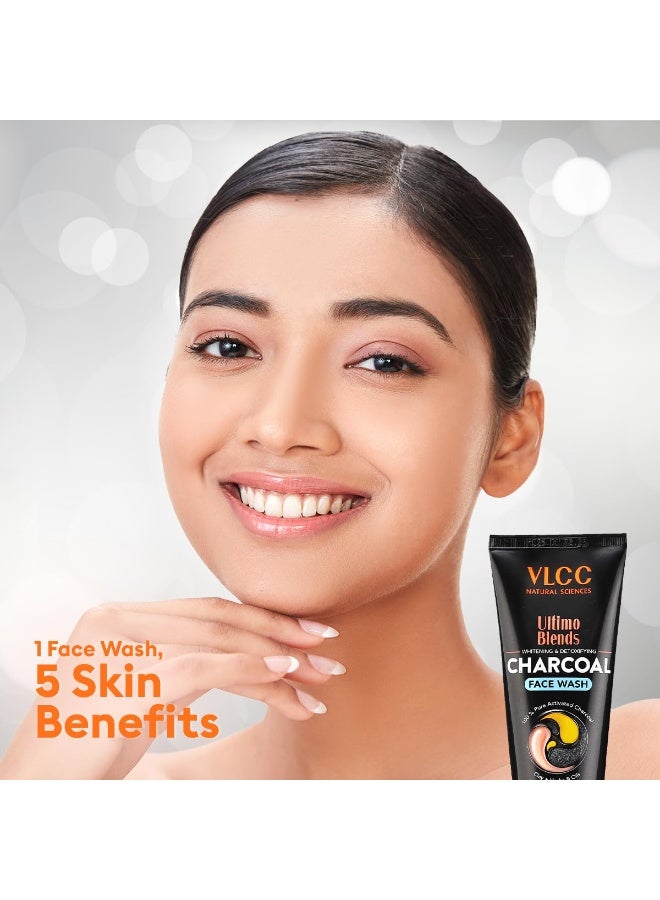 VLCC Ultimo Blends Charcoal Face Wash - 100ml X 2 (Pack of 2) - Whitening & Detoxifying, Acne Control, Exfoliation, Whitening with Activated Charcoal & Aloe Vera Extract - Image 4
